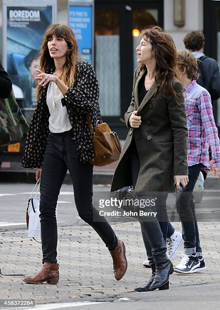 Lou Doillon and Charlotte Gainsbourg are seen strolling around Greenwich Village in Manhattan on October 30, 2014 in New York City.