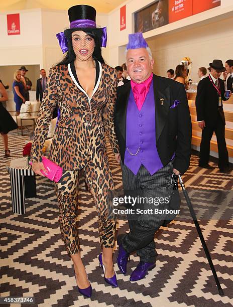 Mayor of Geelong Darryn Lyons and his fiancee Elissa Friday attend the Emirates Marquee on Melbourne Cup Day at Flemington Racecourse on November 4,...