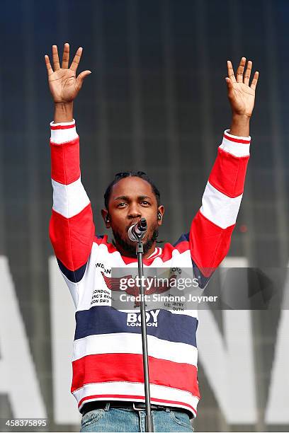 Kendrick Lamar performs live on stage during day two at the Barclaycard Presents British Summer Time Festival in Hyde Park on July 2, 2016 in London,...