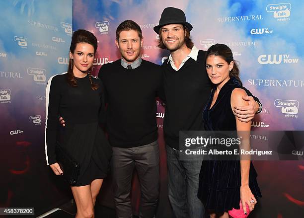 Actors Danneel Harris, Jensen Ackles, Jared Padalecki and Genevieve Padalecki attend the CW's Fan Party to Celebrate the 200th episode of...