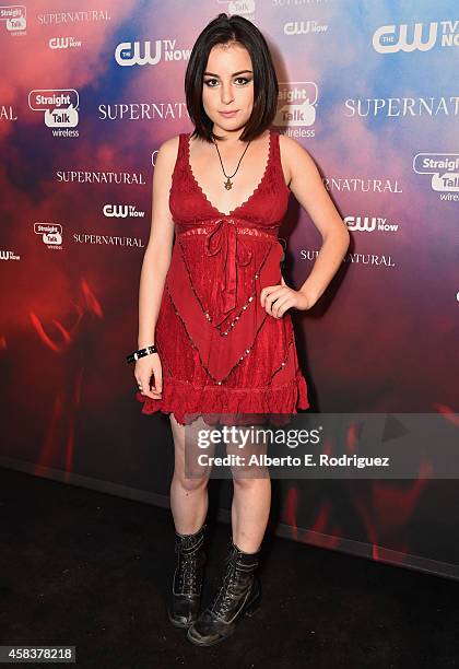 Actress Katie Sarife attends the CW's Fan Party to Celebrate the 200th episode of "Supernatural" on November 3, 2014 in Los Angeles, California.