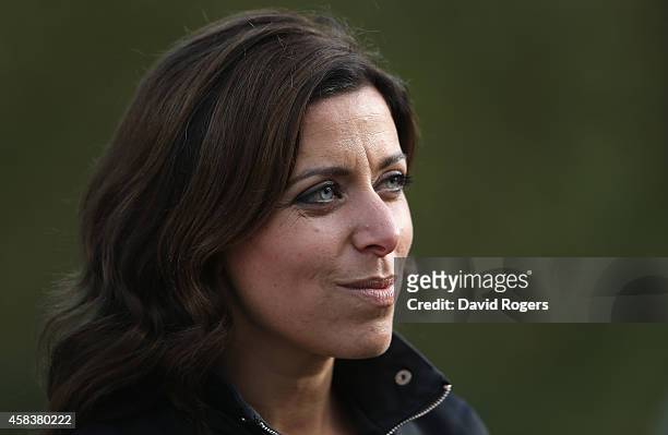 Gail Davis the Sky Sports News reporter looks on during the England media session held at Pennyhill Park on November 4, 2014 in Bagshot, England.