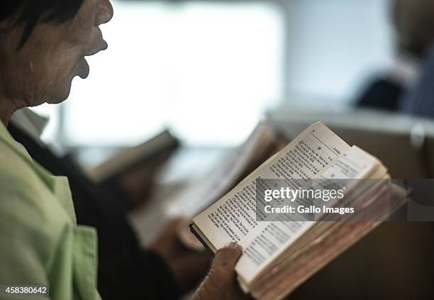 Resident from Heuningvlei during an People attend a church service on September 17, 2014 in Clanwilliam. Heuningvlei is a small village situated in...