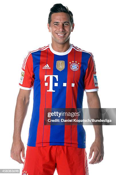 Claudio Pizarro poses during the FC Bayern Muenchen Team Presentation for DFL on August 9, 2014 in Munich, Germany.