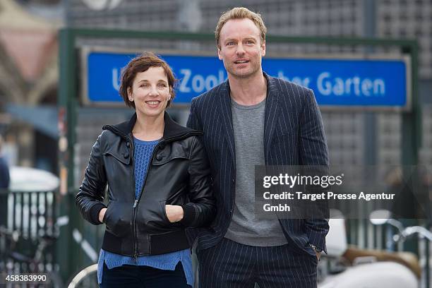 Actors Meret Becker and Mark Waschke attend the presentation of the new Tatort team at Zoologischer Garten on November 4, 2014 in Berlin, Germany.