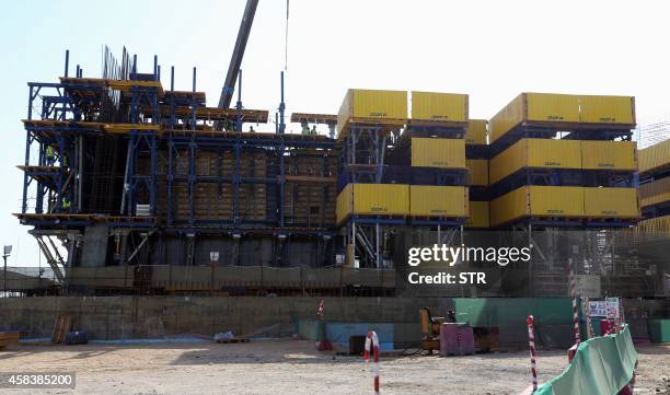 Picture taken November 4, 2014 shows the first stages of construction on the Kingdom Tower and the Kingdom City in Obhor, 30 kilometers north of...