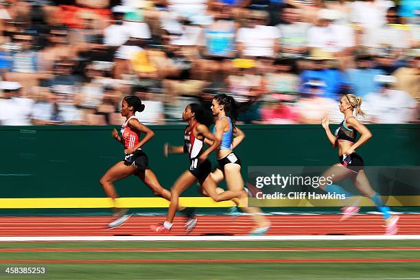 Ajee Wilson runs in the first round of the Women's 800 Meters during the 2016 U.S. Olympic Track & Field Team Trials at Hayward Field on July 1, 2016...