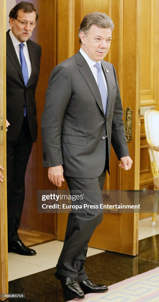 King Felipe VI of Spain, President of Spain and President of Colombia Attend a Lunch Meeting