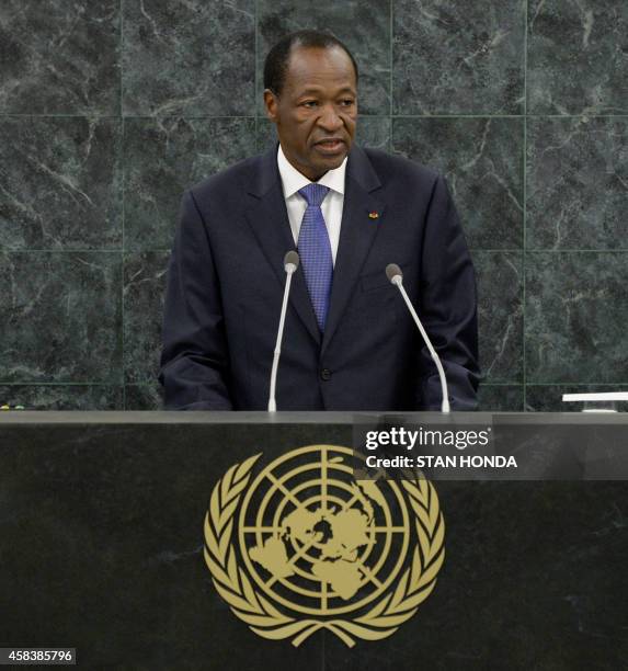 Blaise Compaoré, President of Burkina Faso, speaks during the 68th Session of the United Nations General Assembly September 25, 2013 at UN...