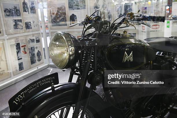 The 1937 Matchless Model X is displayed during the Matchless Official Presentation of the model X Reloaded on November 4, 2014 in Milan, Italy.