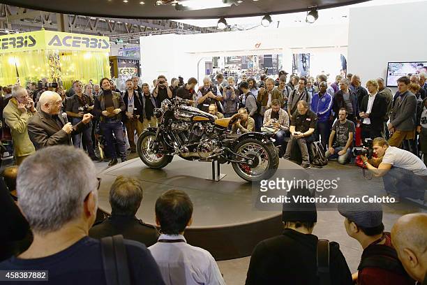 Matchless Model X Reloaded is displayed during the Matchless Official Presentation of the model X Reloaded on November 4, 2014 in Milan, Italy.