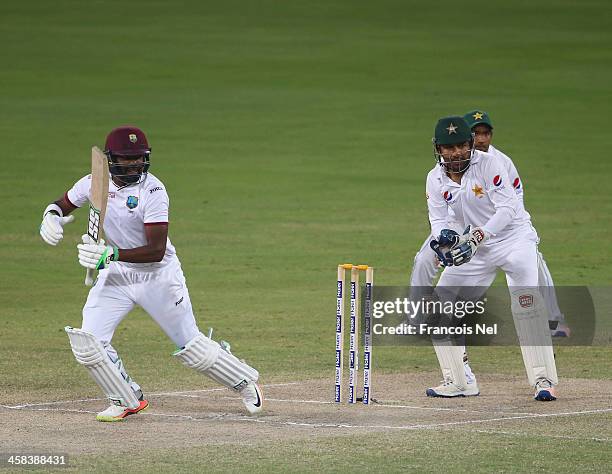 Darren Bravo of West Indies bats during Day Five of the First Test between Pakistan and West Indies at Dubai International Cricket Ground on October...