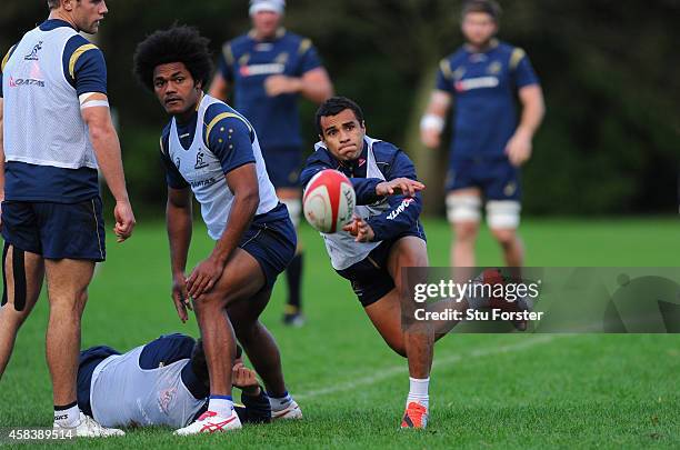 Australia Wallabies scrum half Will Genia in action during a Wallabies training session at Treforest on November 4, 2014 in Cardiff, Wales.