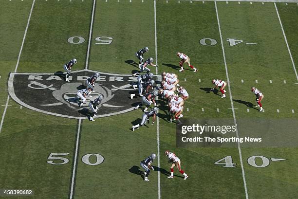 General view during a game between the San Francisco 49ers and the Oakland Raiders on November 3, 2002 at the Network Associates Stadium in Oakland,...