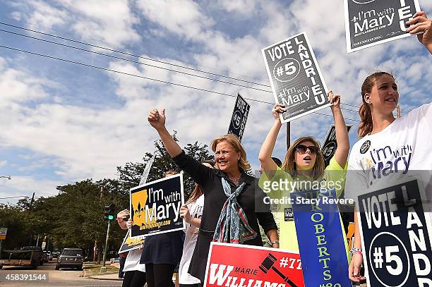 Sen. Mary Landrieu stands with her supporters after voting on November 4, 2014 in New Orleans, Louisiana. Landrieu is in a tight race against two...