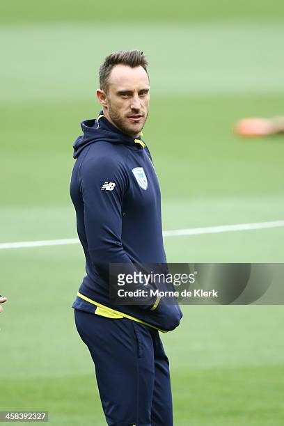 Faf Du Plessis of South Africa looks on during a South Africa training session at Adelaide Oval on November 22, 2016 in Adelaide, Australia.