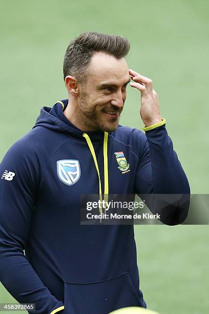 Faf Du Plessis of South Africa looks on during a South Africa training session at Adelaide Oval on November 22, 2016 in Adelaide, Australia.