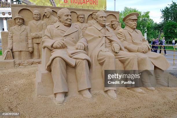 &quot;big three at yalta conference&quot; in moscow - yalta conference stock pictures, royalty-free photos & images