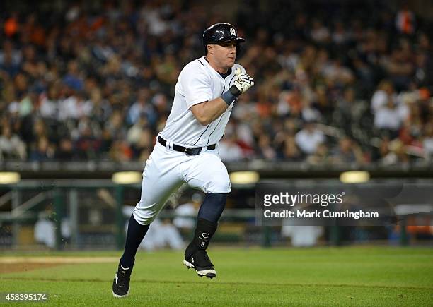 James McCann of the Detroit Tigers runs the bases during the game against the Minnesota Twins at Comerica Park on September 27, 2014 in Detroit,...