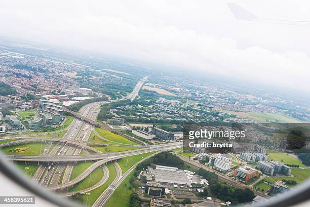 aerial suburban view - luchtfoto brussel stockfoto's en -beelden