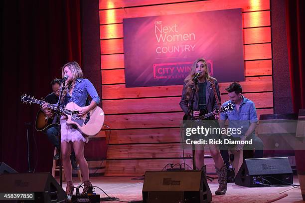 Tae Dye and Maddie Marlow perform at the CMT Next Women Of Country at City Winery Nashville on November 4, 2014 in Nashville, Tennessee.