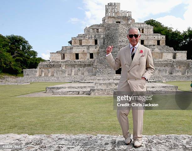 Prince Charles, Prince of Wales gestures as he visits Edzna Maya archaeological site on November 4, 2014 in Campeche, Mexico. The Royal Couple are on...
