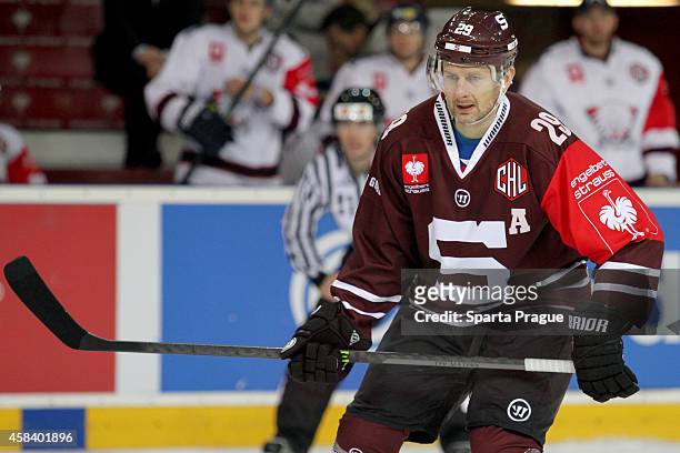 Karel Pilar of Sparta Prague during the Champions Hockey League round of 16 first leg game between Sparta Prague and Linkoping HC at Tippsport Arena...
