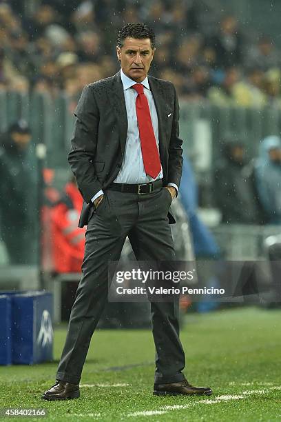 Olympiacos FC head coach Michel watches the action during the UEFA Champions League group A match between Juventus and Olympiacos FC at Juventus...