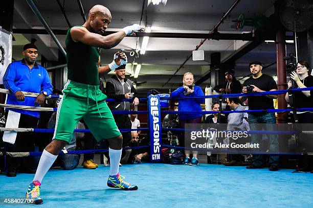 Bernard Hopkins works out for an upcoming fight against Sergey Kovalev at Gleason's Gym on November 4, 2014 in the Brooklyn borough of New York City.