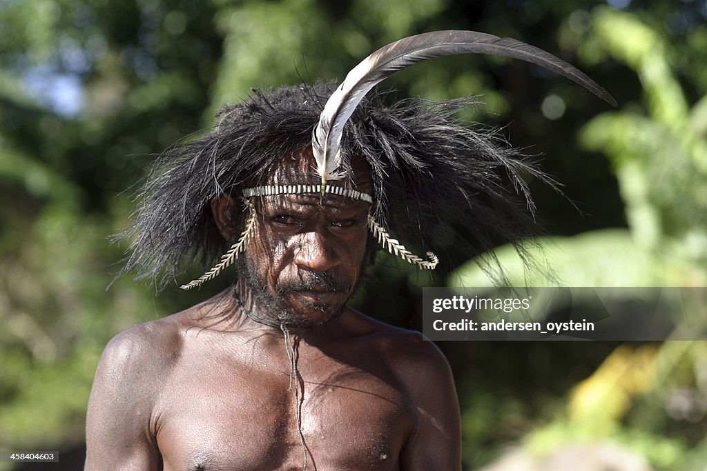 Papuan man in traditional attire.