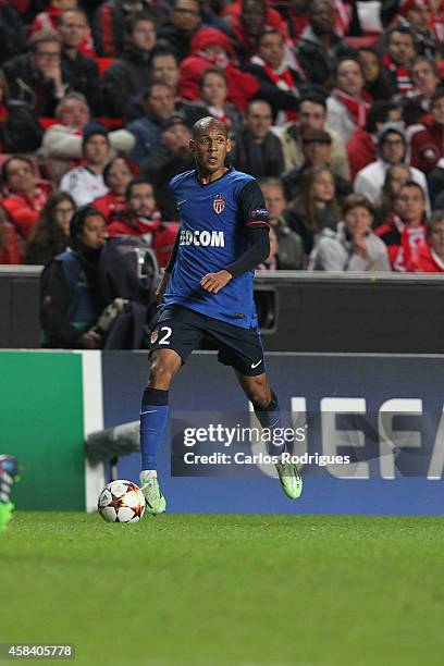 Monaco's defender Fabinho during the UEFA Champions League match between SL Benfica and AS Monaco at the Estadio da Luz on November 4, 2014 in...