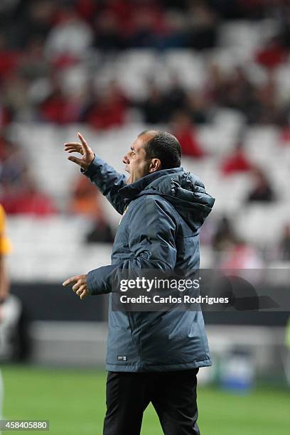 Monaco's coach Leonardo Jardim during the UEFA Champions League match between SL Benfica and AS Monaco at the Estadio da Luz on November 4, 2014 in...