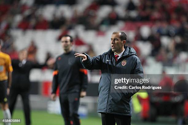 Monaco's coach Leonardo Jardim during the UEFA Champions League match between SL Benfica and AS Monaco at the Estadio da Luz on November 4, 2014 in...