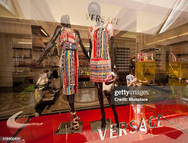 versace, shop window,  rome, italy - versace designer label stock pictures, royalty-free photos & images