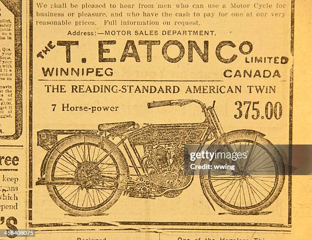 antique newspaper ad  ... motorcycle - newspaper article stockfoto's en -beelden