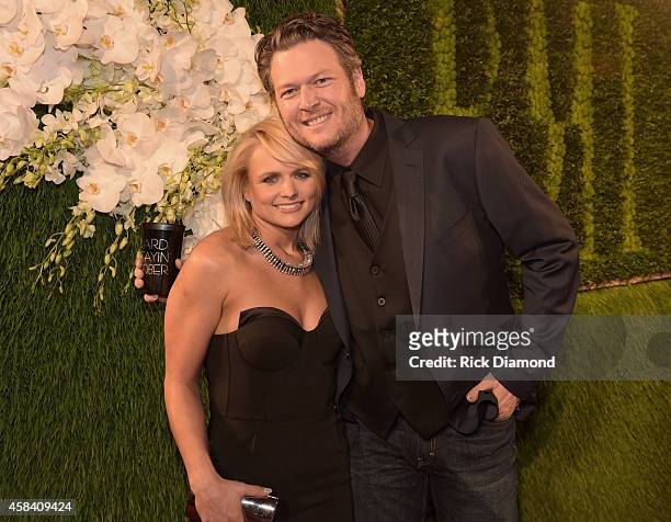 Singers Miranda Lambert and Blake Shelton attend the BMI 2014 Country Awards at BMI on November 4, 2014 in Nashville, Tennessee.