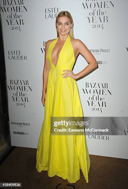 Margot Robbie attends the Harpers Bazaar Women of the Year awards at Claridge's Hotel on November 4, 2014 in London, England.