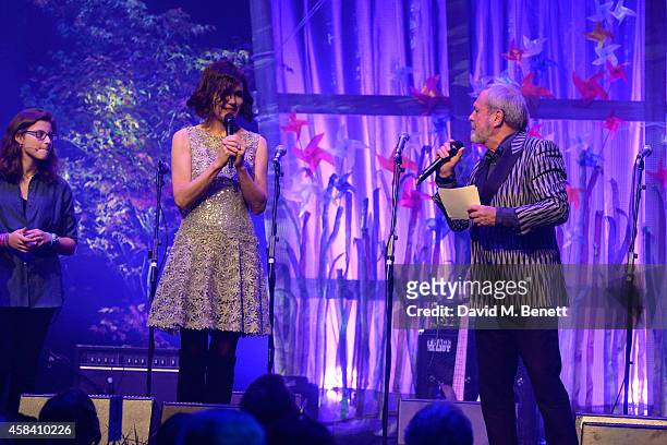 Elizabeth McGovern and Terry Gilliam on stage during the second annual SeriousFun Network Gala at at The Roundhouse on November 4, 2014 in London,...