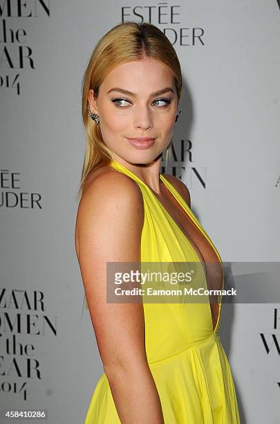 Margot Robbie attends the Harpers Bazaar Women of the Year awards at Claridge's Hotel on November 4, 2014 in London, England.