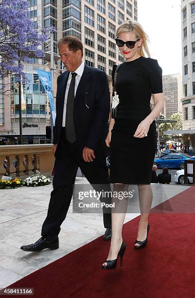 Australian actress Cate Blanchett arrives at the state memorial service for former Australian Prime Minister Gough Whitlam at Sydney Town Hall on...