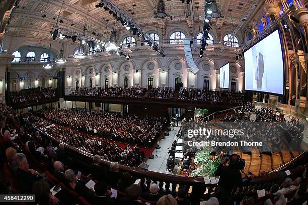 General view during the state memorial service for former Australian Prime Minister Gough Whitlam at Sydney Town Hall on November 5, 2014 in Sydney,...