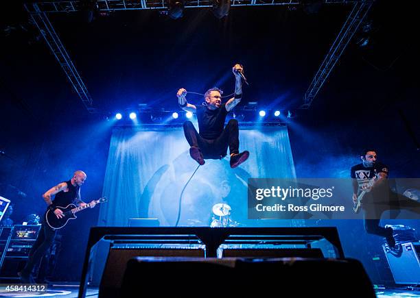 Tim McIlrath of Rise Against performs on stage at O2 Academy on November 4, 2014 in Leeds, United Kingdom.