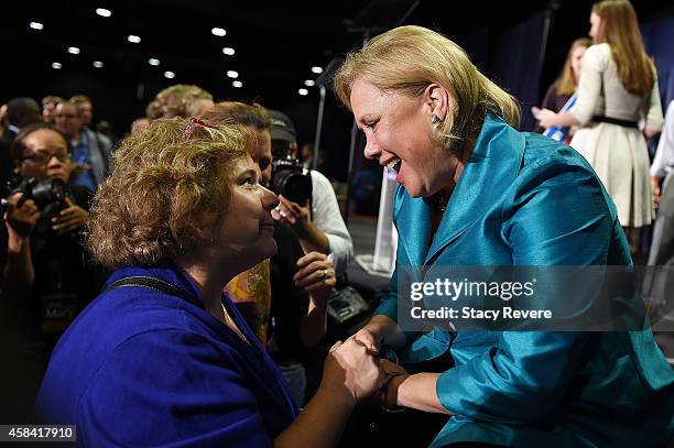 Sen. Mary Landrieu greets a supporter at the Hyatt Regency on November 4, 2014 in New Orleans, Louisiana. Landrieu will face Rep. Bill Cassidy in a...