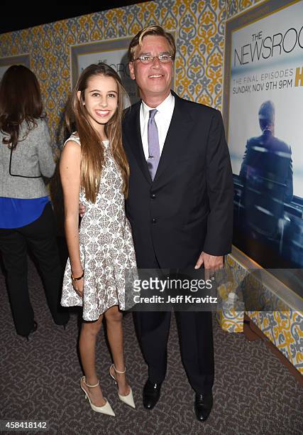 Writer Aaron Sorkin and daughter Roxy Sorkin attend the premiere of HBO's "The Newsroom" Season 3 at the DGA Theater on November 4, 2014 in Los...