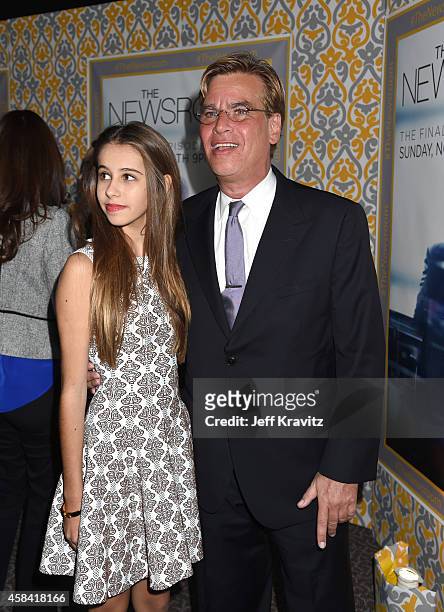 Writer Aaron Sorkin and daughter Roxy Sorkin attend the premiere of HBO's "The Newsroom" Season 3 at the DGA Theater on November 4, 2014 in Los...