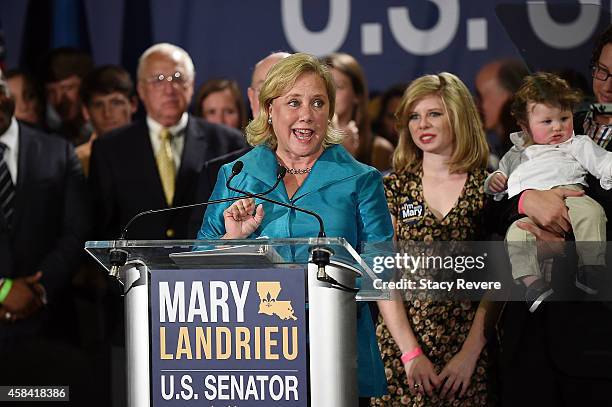 Sen. Mary Landrieu gathers with supporters at the Hyatt Regency on November 4, 2014 in New Orleans, Louisiana. Landrieu will face Rep. Bill Cassidy...