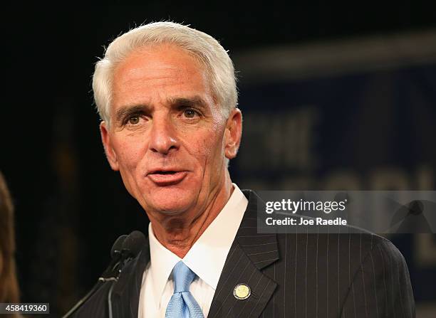 Former Florida Governor and Democratic gubernatorial candidate Charlie Crist concedes defeat in the Vinoy hotel on November 4, 2014 in St....
