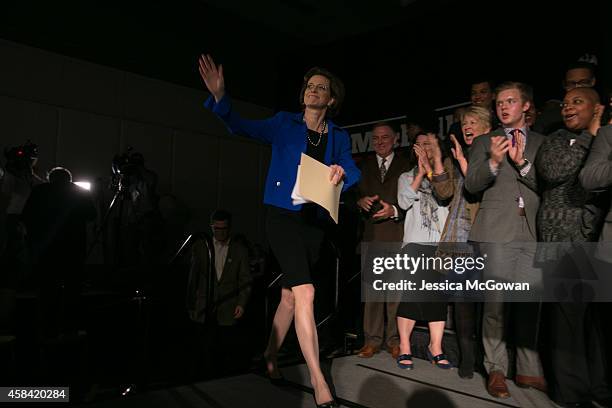 Georgia Democratic U.S. Senate candidate Michelle Nunn waves to supporters before making a concession speech at the Hyatt Regency in downtown Atlanta...