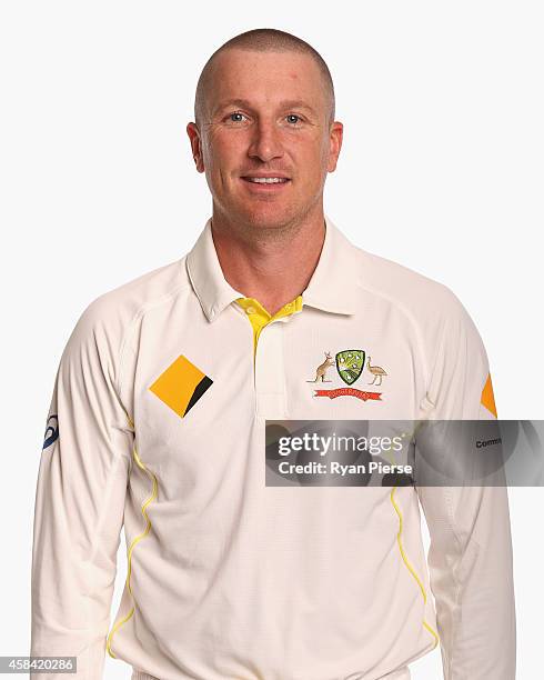 Brad Haddin of Australia poses during the Australia Test team headshots session at the Intercontinental Hotel on August 11, 2014 in Sydney, Australia.