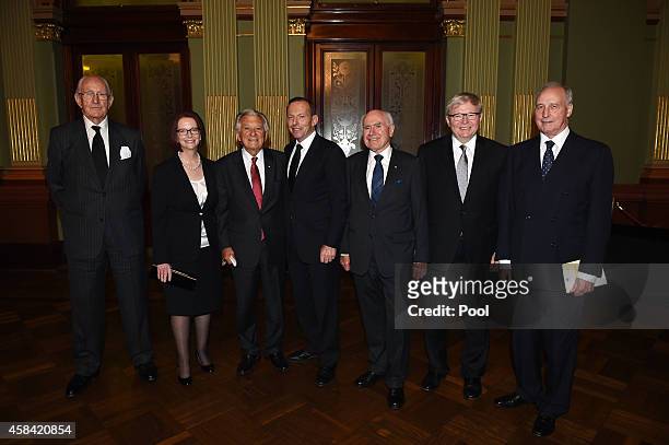 Former Prime Ministers of Australia , Malcolm Fraser, Julia Gillard, Bob Hawke, Prime Minister Tony Abbott, John Howard, Kevin Rudd and Paul Keating...